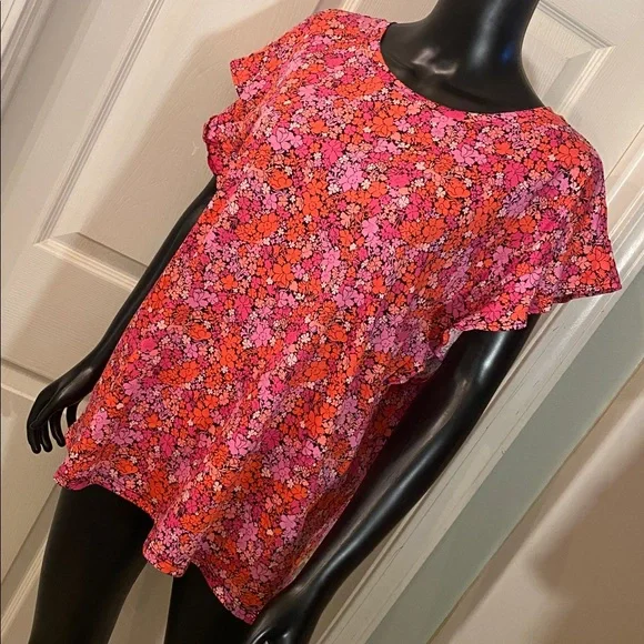 Michael Kors Pink and Orange Floral Short Sleeve Top NWTs - Picture 4 of 11
